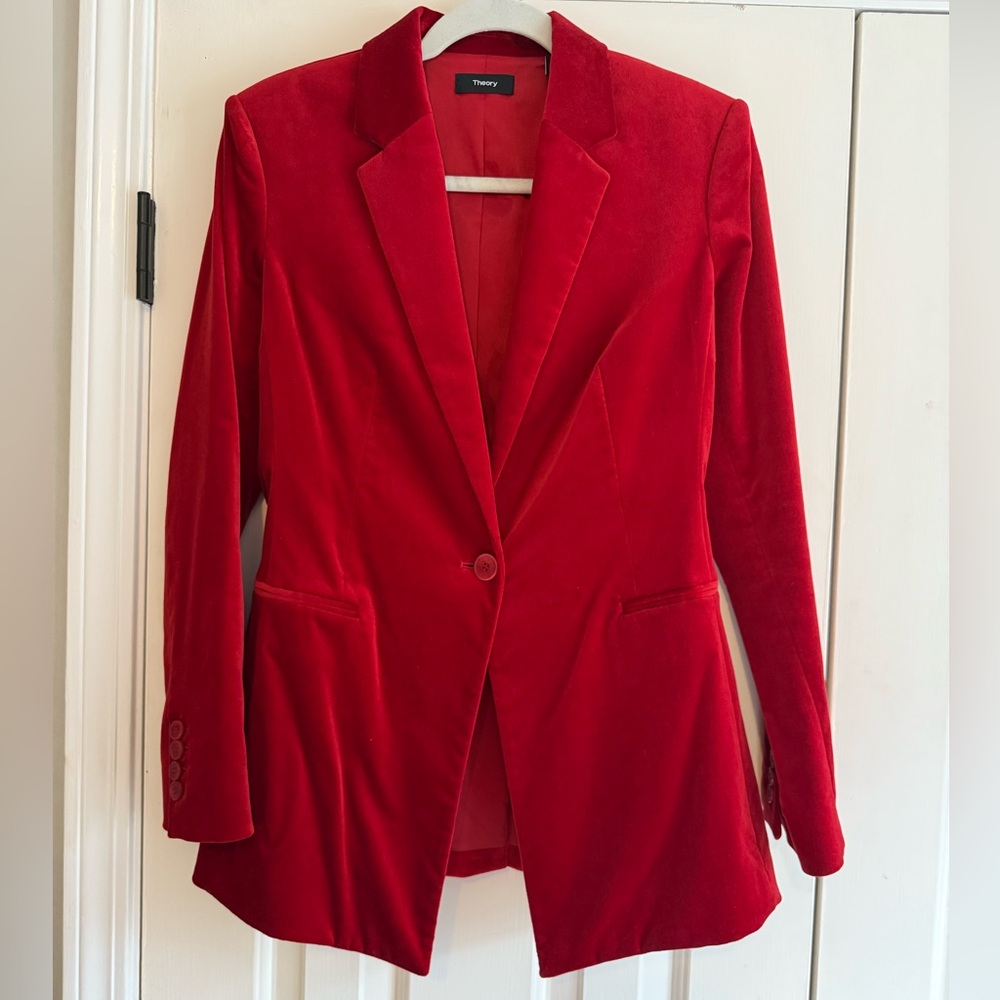 Theory Women’s Red Velvet Blazer Size 8